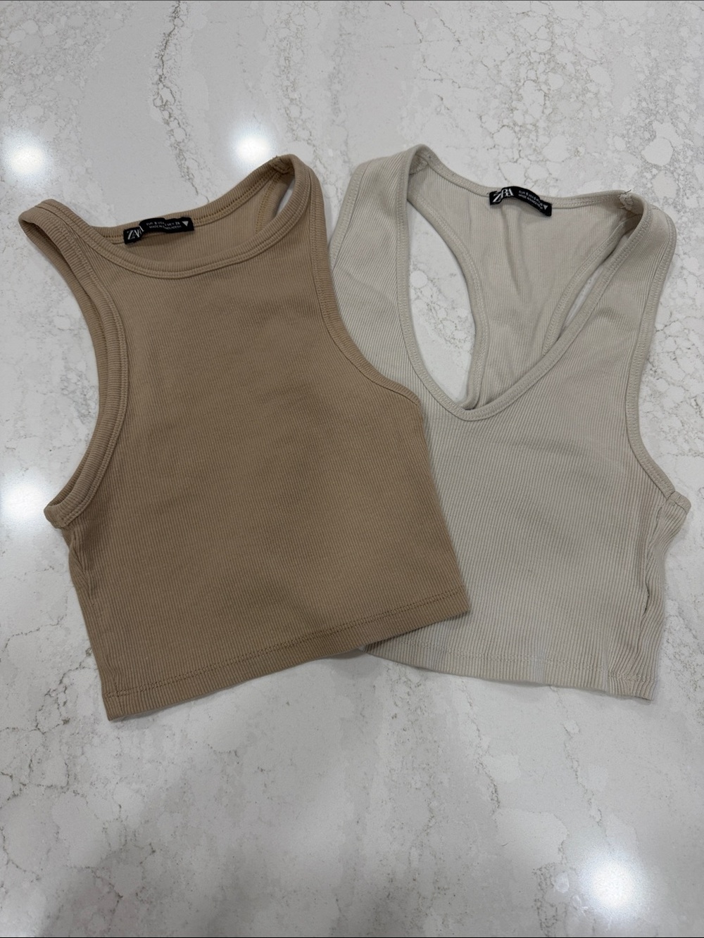 Zara Ribbed Tank Tops Duo - Tan and Cream